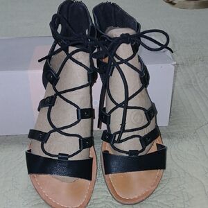 Black  GUESS Lace-Up Gladiator Sandals With Zipper